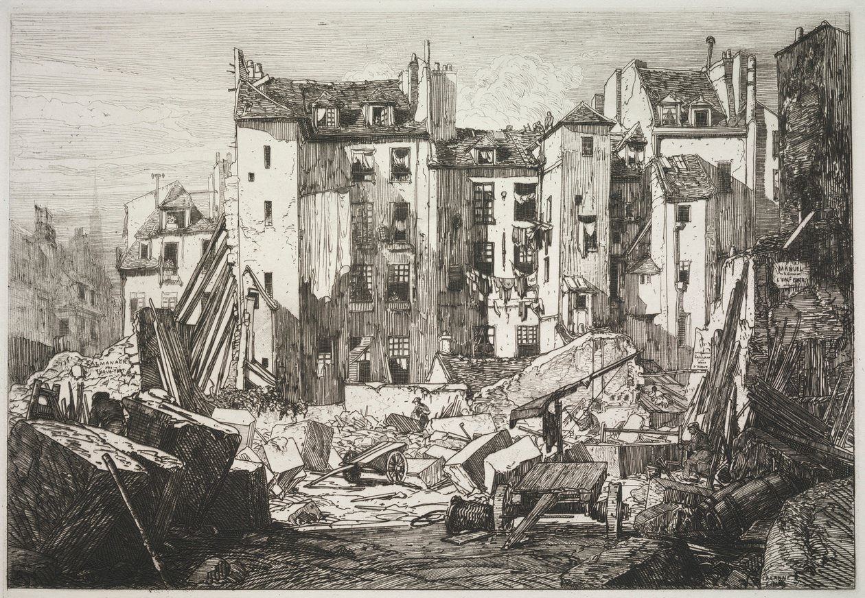 Rivning för invigningen av Rue des Ecoles, 1862. av Maxime Lalanne