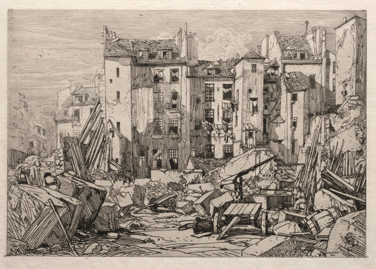 Rivning av gamla hus i Paris, 1862. av Maxime Lalanne