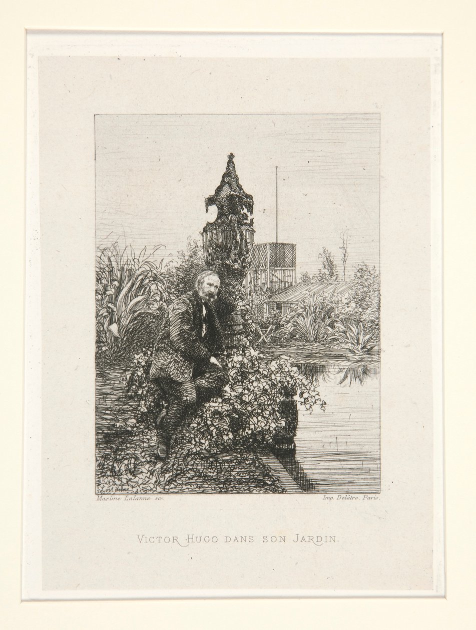 Victor Hugo dans son jardin (Victor Hugo i sin trädgård), pl. 12 från sviten Chez Victor Hugo (Victor Hugo av Maxime Lalanne