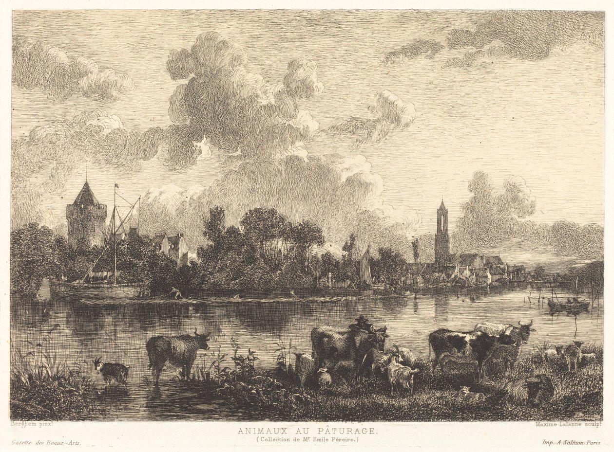 Djur på betesmark av Maxime Lalanne after Nicolaes Pietersz Berchem