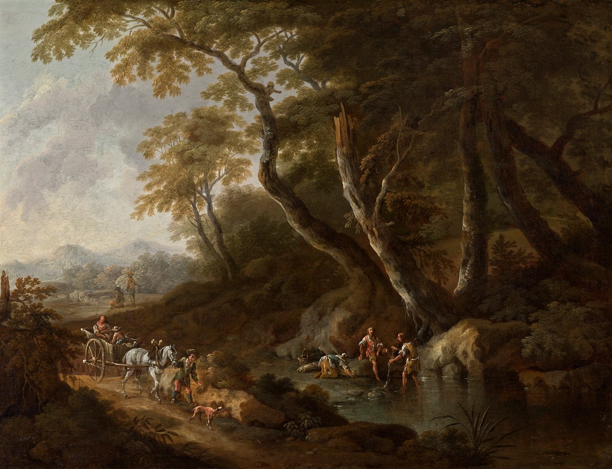 Skogslandskap med vatten till höger av Maximilian Joseph Schinnagl