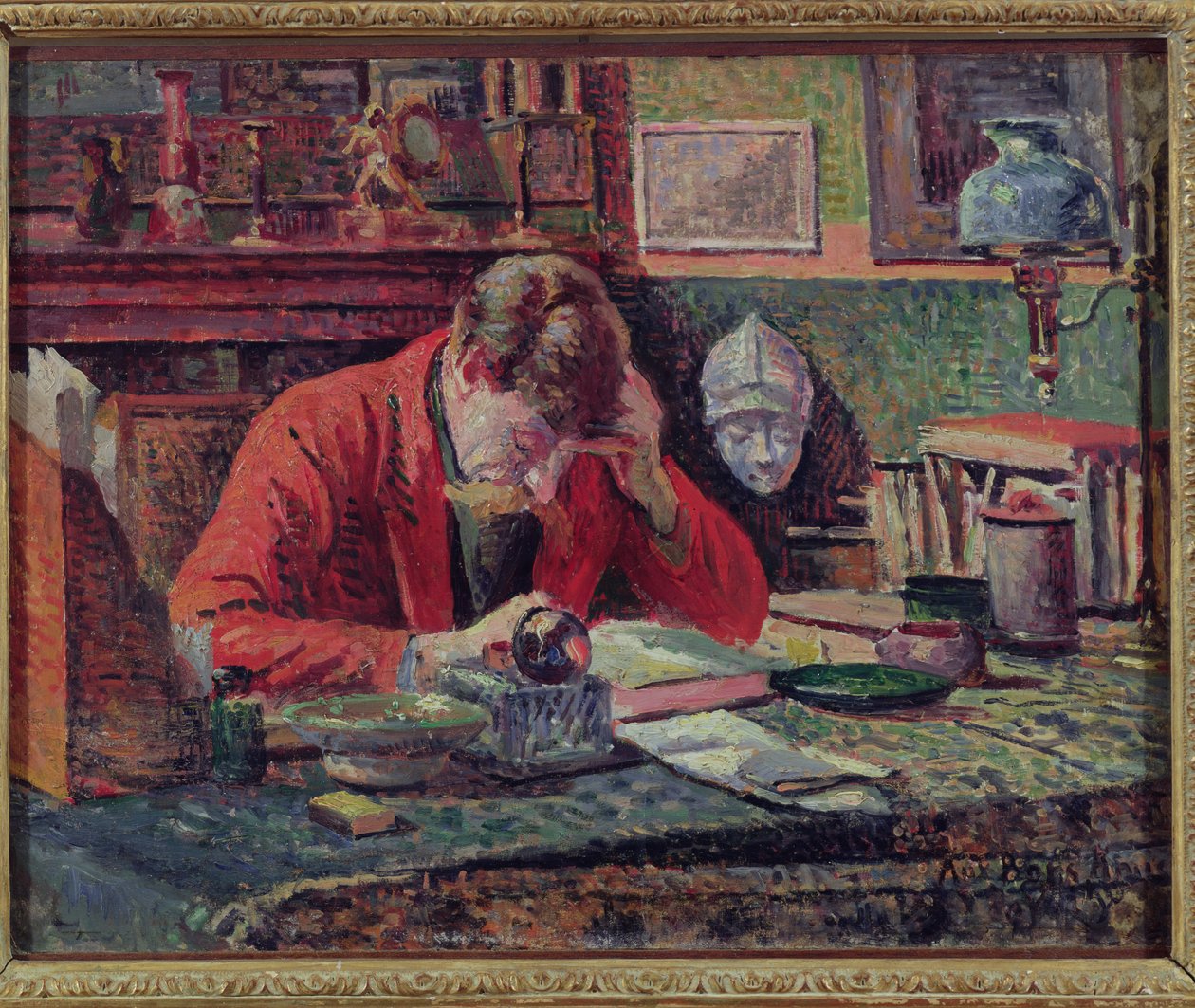 Emile Verhaeren (1855-1916) i sin studie, c.1897 av Maximilien Luce