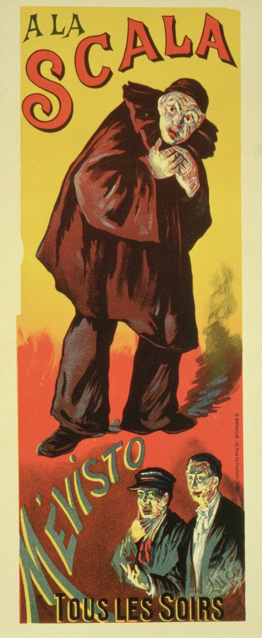 Reproduktion av en affisch med reklam för "Mevisto" på La Scala 1891. av Maximilien Luce