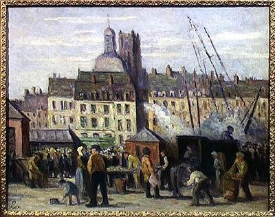 Fiskmarknaden, Dieppe, 1930 av Maximilien Luce