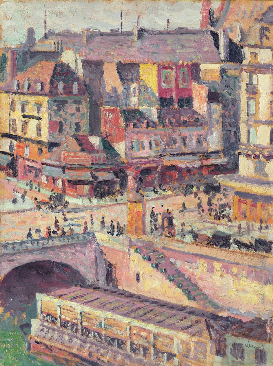 Pont Saint-Michel och Quai des Orfevres, Paris, ca 1900-03 av Maximilien Luce