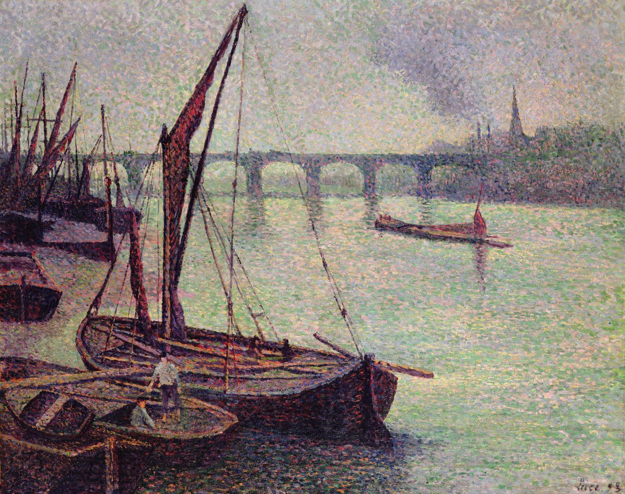 Themsen vid Vauxhall Bridge, London, 1893 av Maximilien Luce