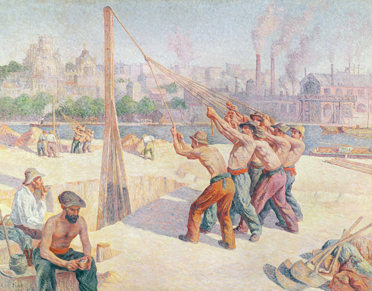 Arbetare på Quai de la Seine i Billancourt, 1902-3 av Maximilien Luce