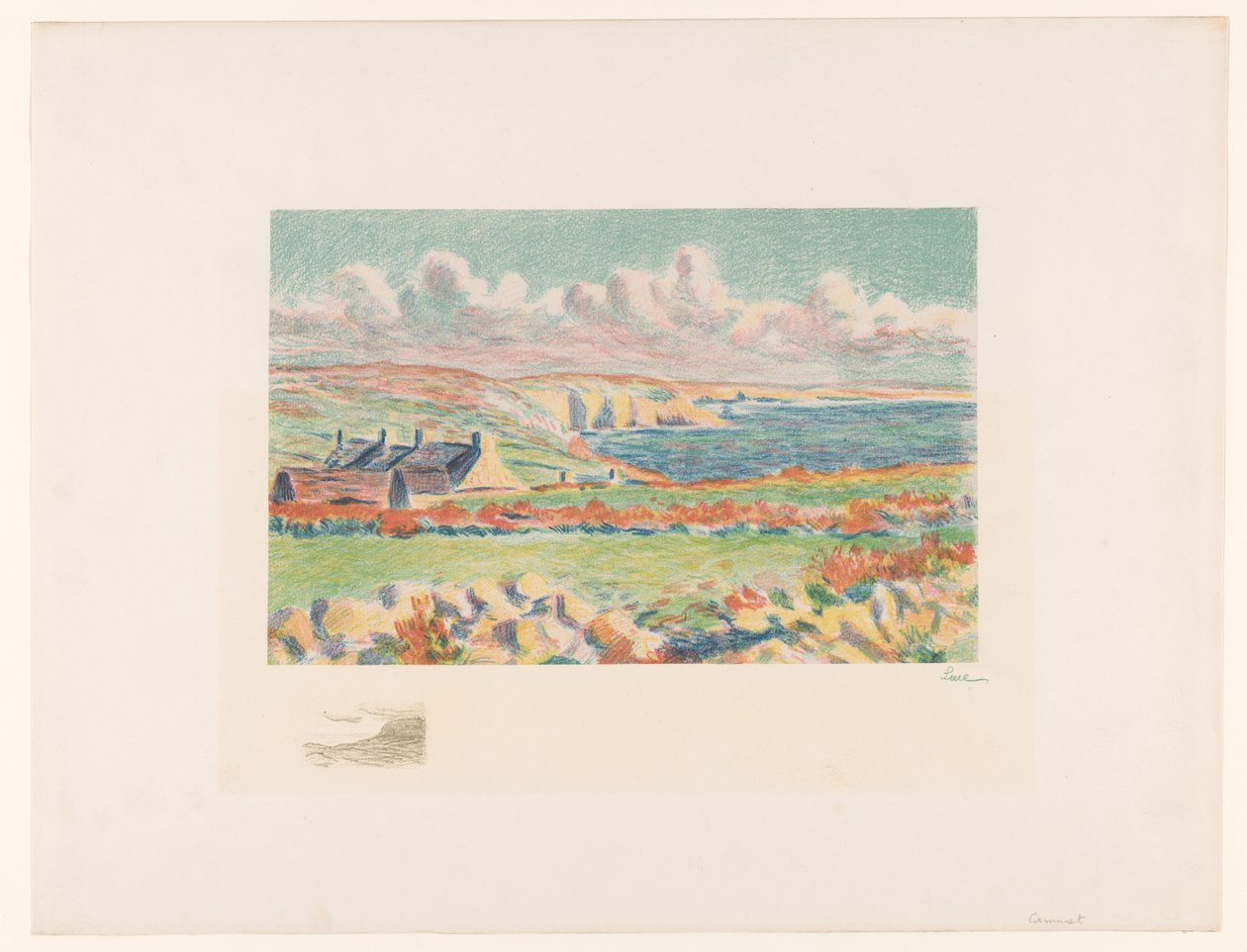 Kustlandskap med hus Camaret (originaltitel) av Maximilien Luce (signed by artist)