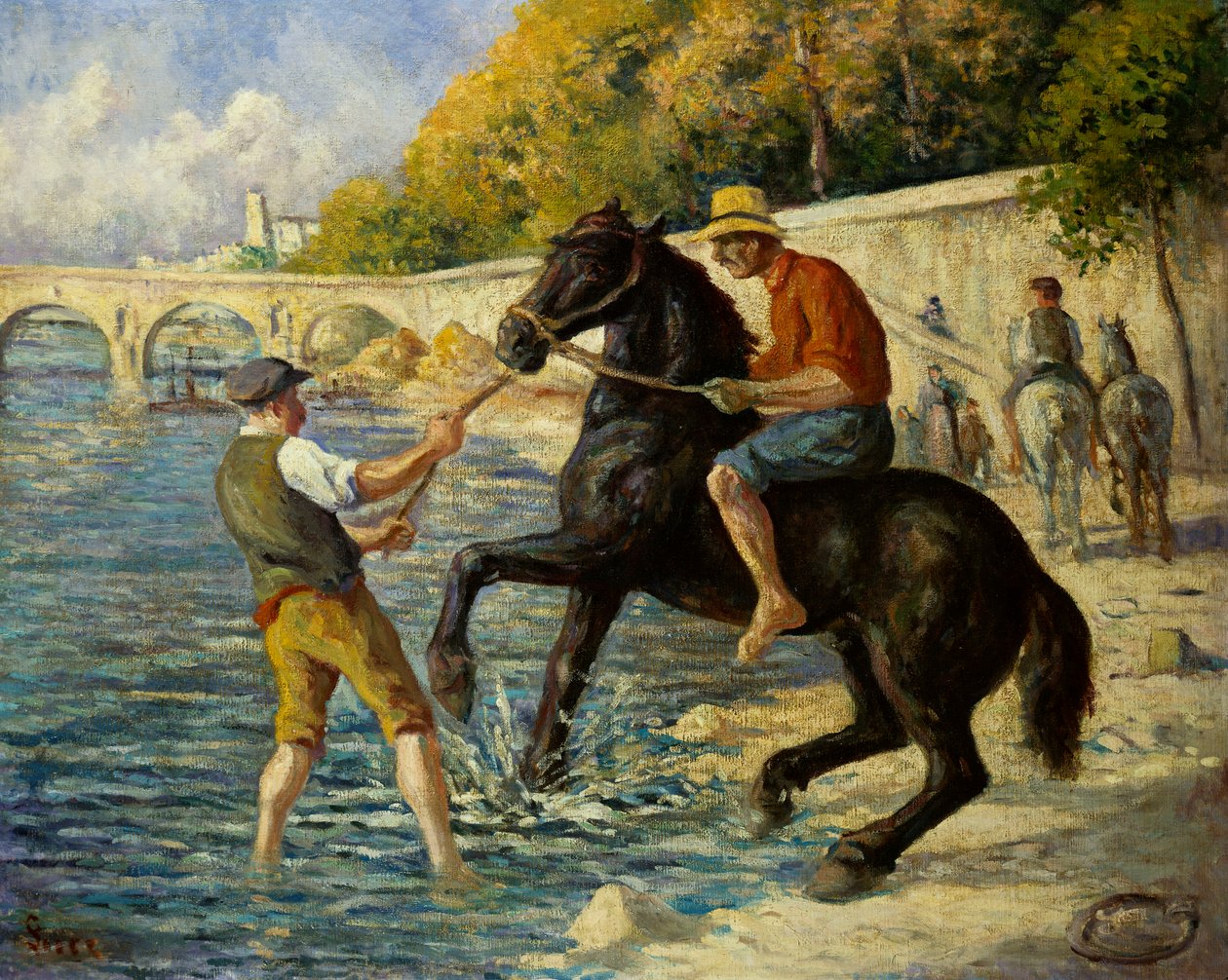 Badande hästar i Seine, 1910 av Maximilien Luce