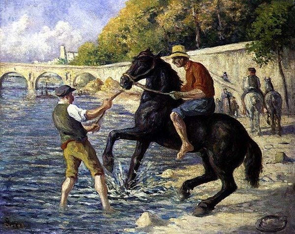 Bathing the Horses, ca 1910 (olja på duk) av Maximilien Luce