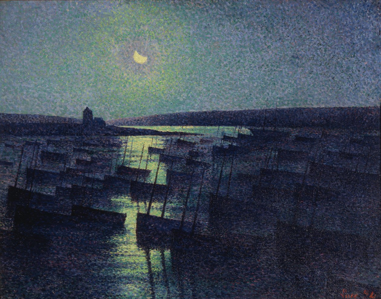 Camaret, månsken och fiskebåtar av Maximilien Luce