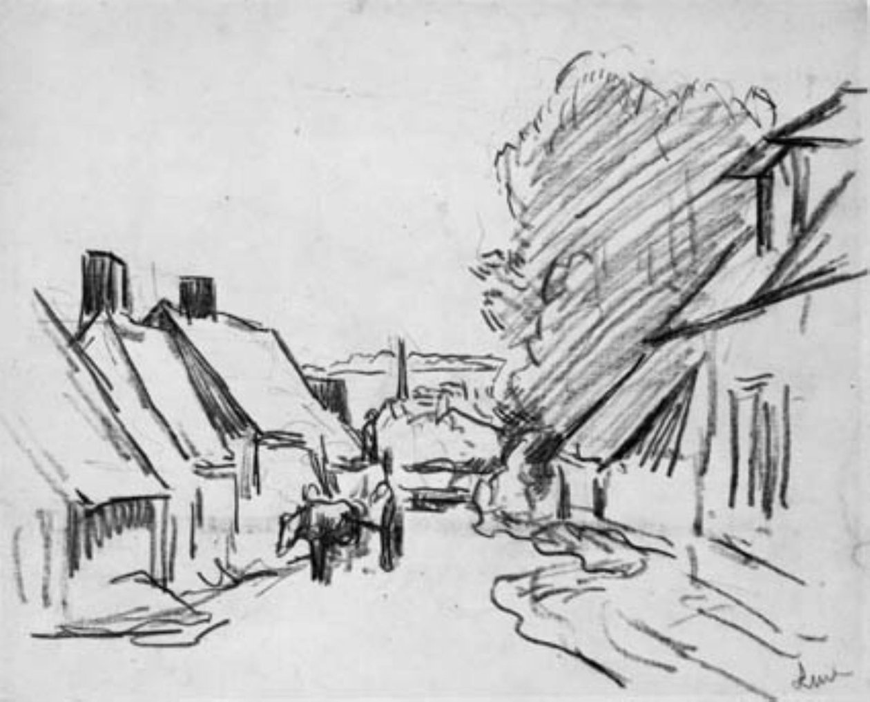 Bygata med häst och vagn. Éragny-sur-Epte (?) av Maximilien Luce