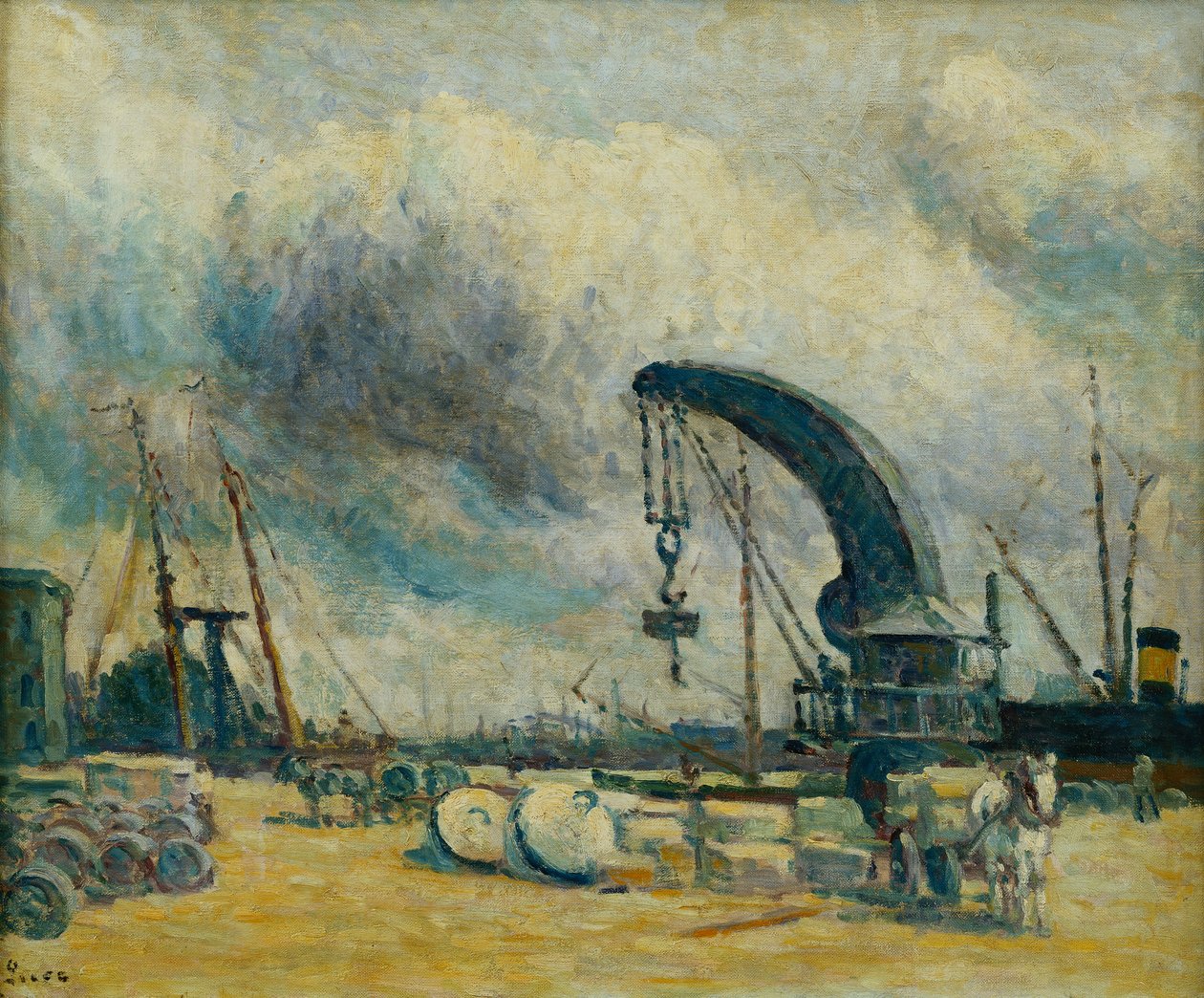 Hamnen, kajen i Schiedamm, 1907 av Maximilien Luce