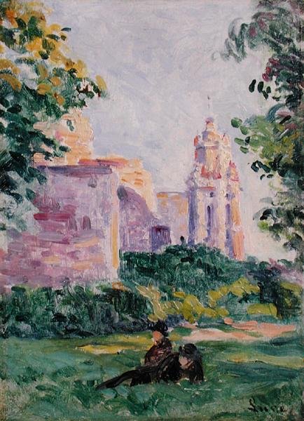Resting in the Grass, ca 1897 (olja ombord) av Maximilien Luce