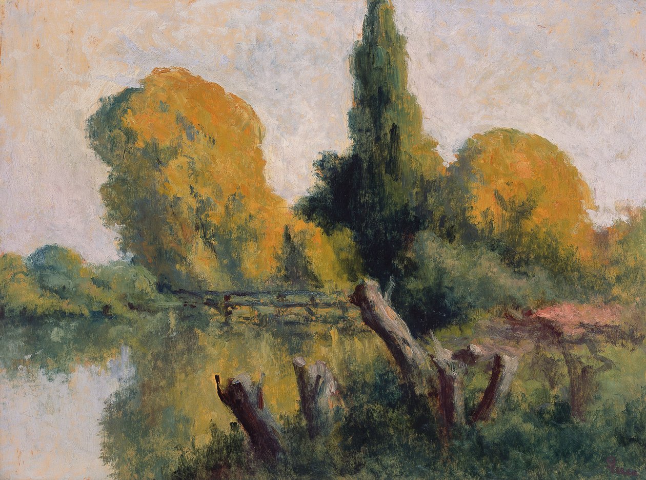 Rolleboise, Seines små arm under hösten, c.1925 av Maximilien Luce