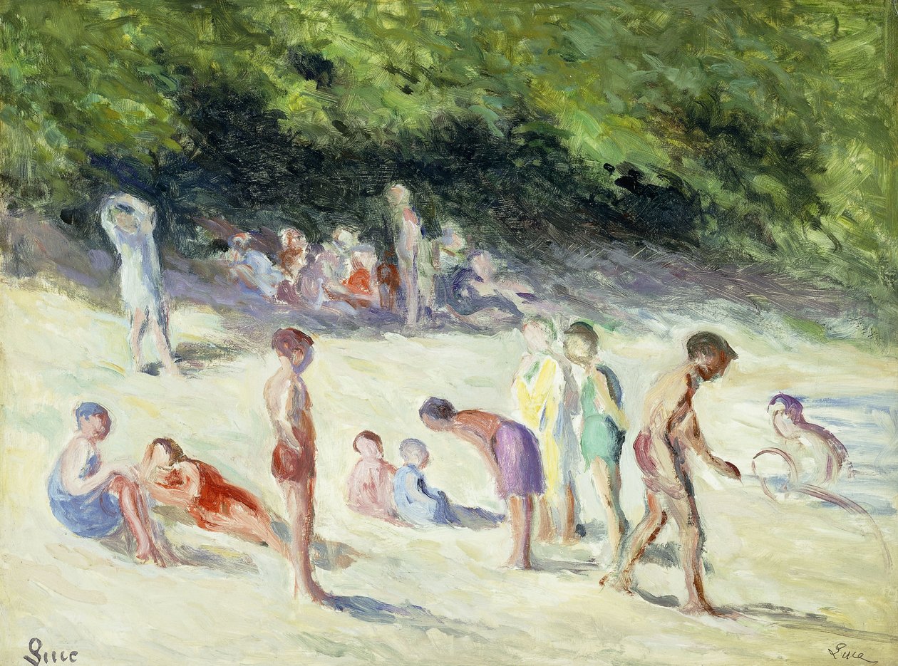 Badarna i Mericourt; La Baignade a Mericourt, 1935 av Maximilien Luce