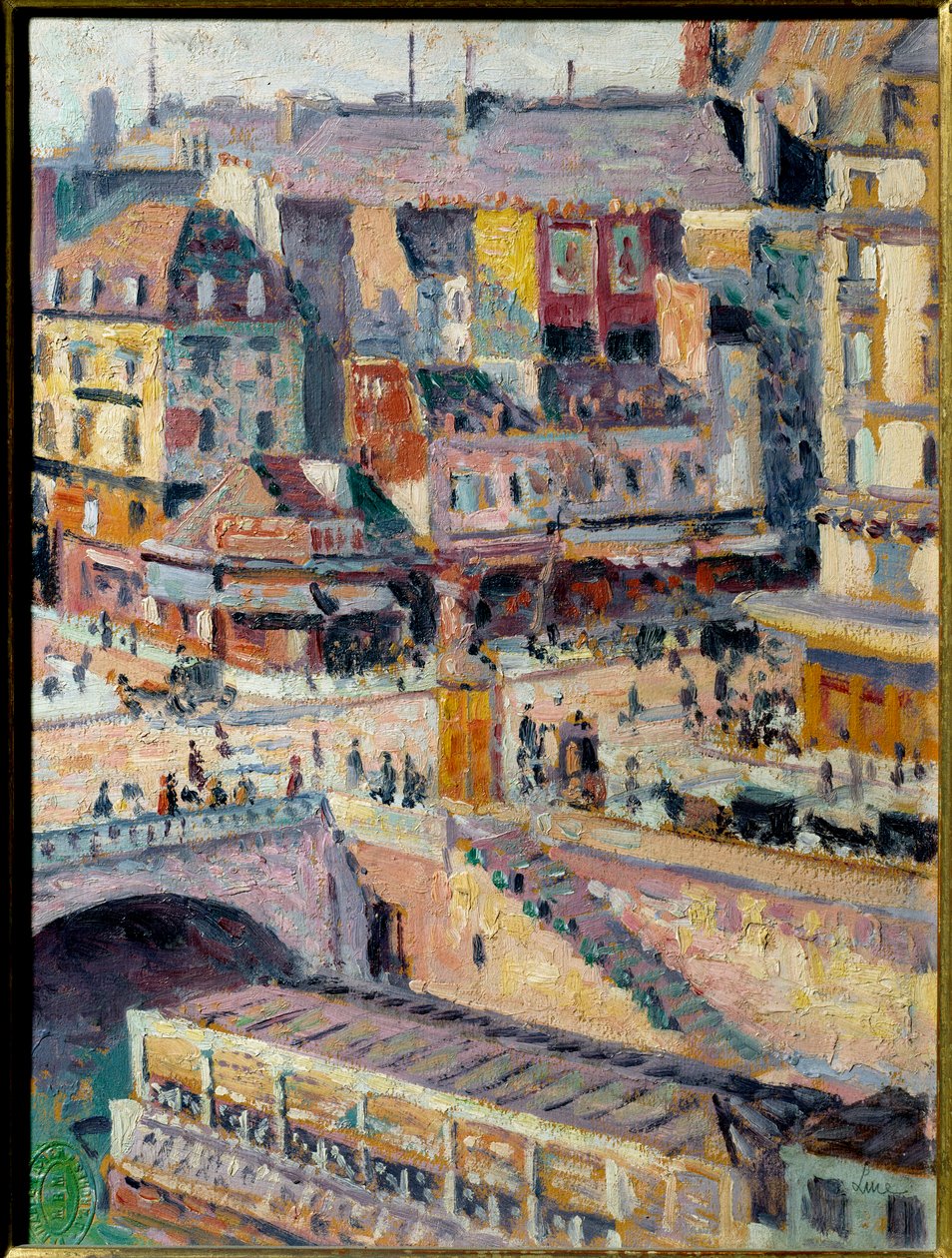 Saint Michel-bron och guldsmedens kaj. Olja på papper maroufl på isorel. Målning av Maximilian Luce (1858-1941) av Maximilien Luce