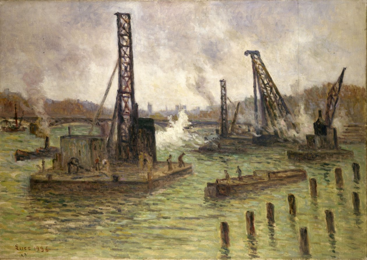 Arbete på Seine, Pont des Saints-Pères av Maximilien Luce