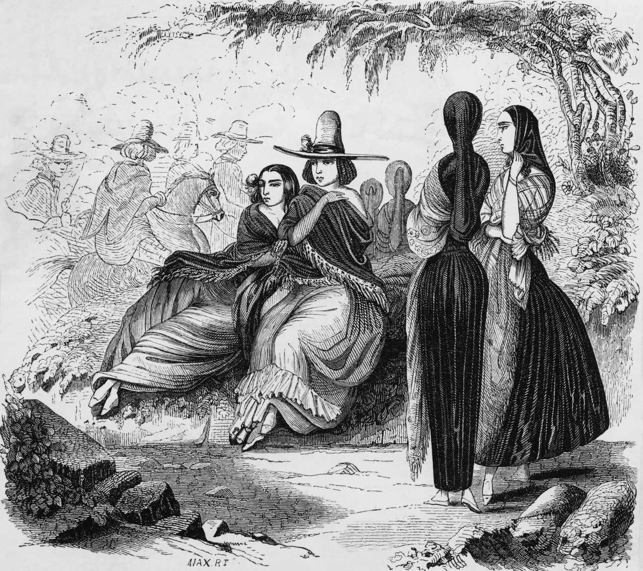 Kvinnor från Lima i Peru, gravyr från radiguets resa i Lima på 1840-talet av Maximilien Radiguet
