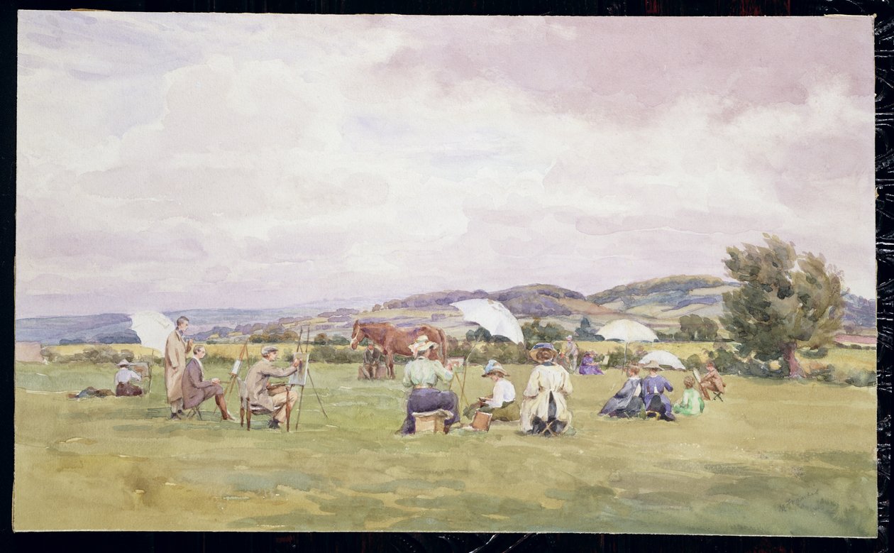 A Sketching Party on the Cotswolds, ca 1910 (akvarell på papper) av May Francis