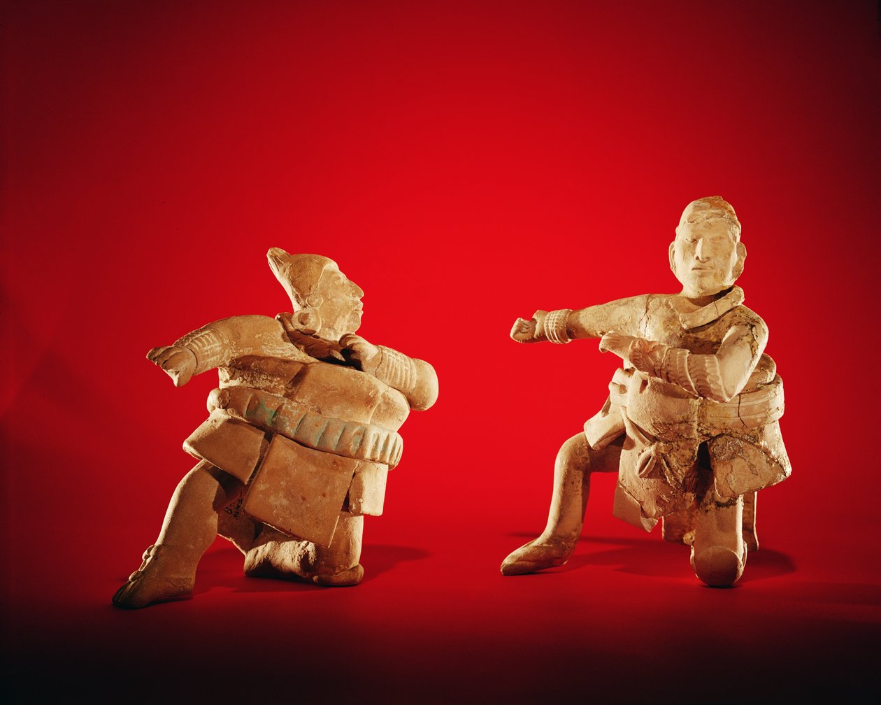 Figurer av ceremoniella bollspelare, från ön Jaina, ca 600 (lergods) av Mayan