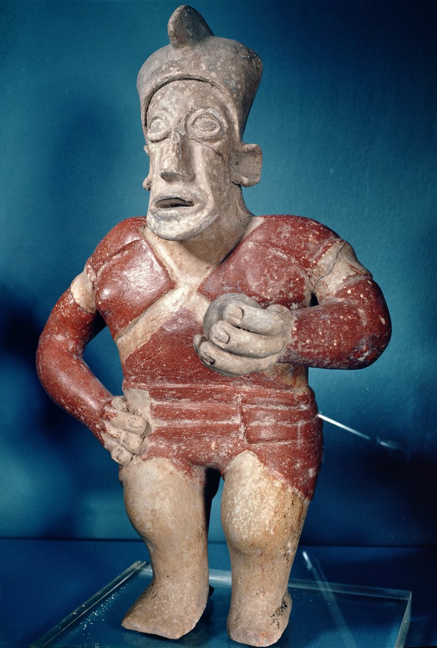 Figur av en tlachtli-spelare med hjälm, från Jalisco, klassisk period, 400-700 av Mayan