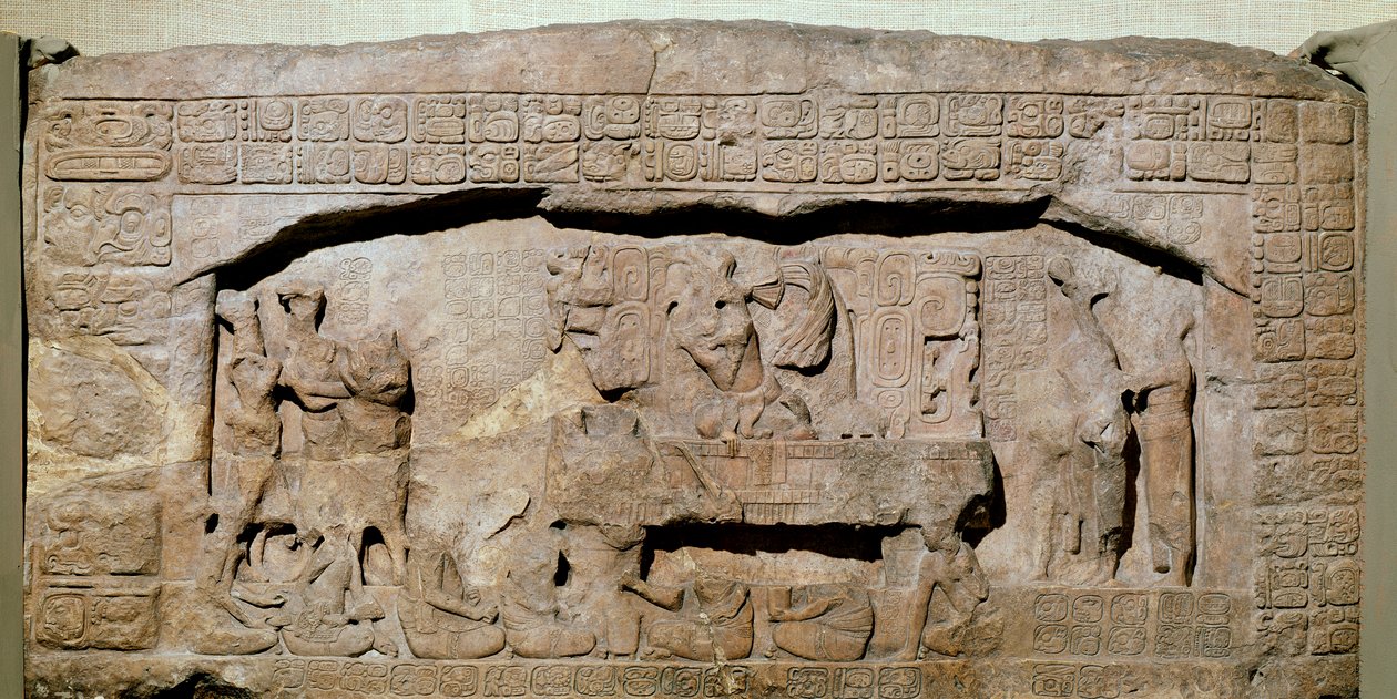 Lintel 3 från Piedras Negras, Peten, Guatemala, sen klassisk period (600-900 e.Kr.) av Mayan