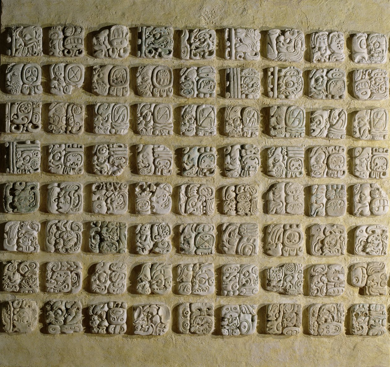 Panel av glyfer, från tempel XVIII, Palenque, Chiapas, Mexiko, sen klassisk period (stuckatur) av Mayan