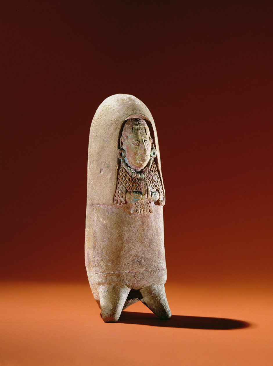 Staty av en kvinna i ceremoniella dräkter, Isle of Jaina (lergods) av Mayan