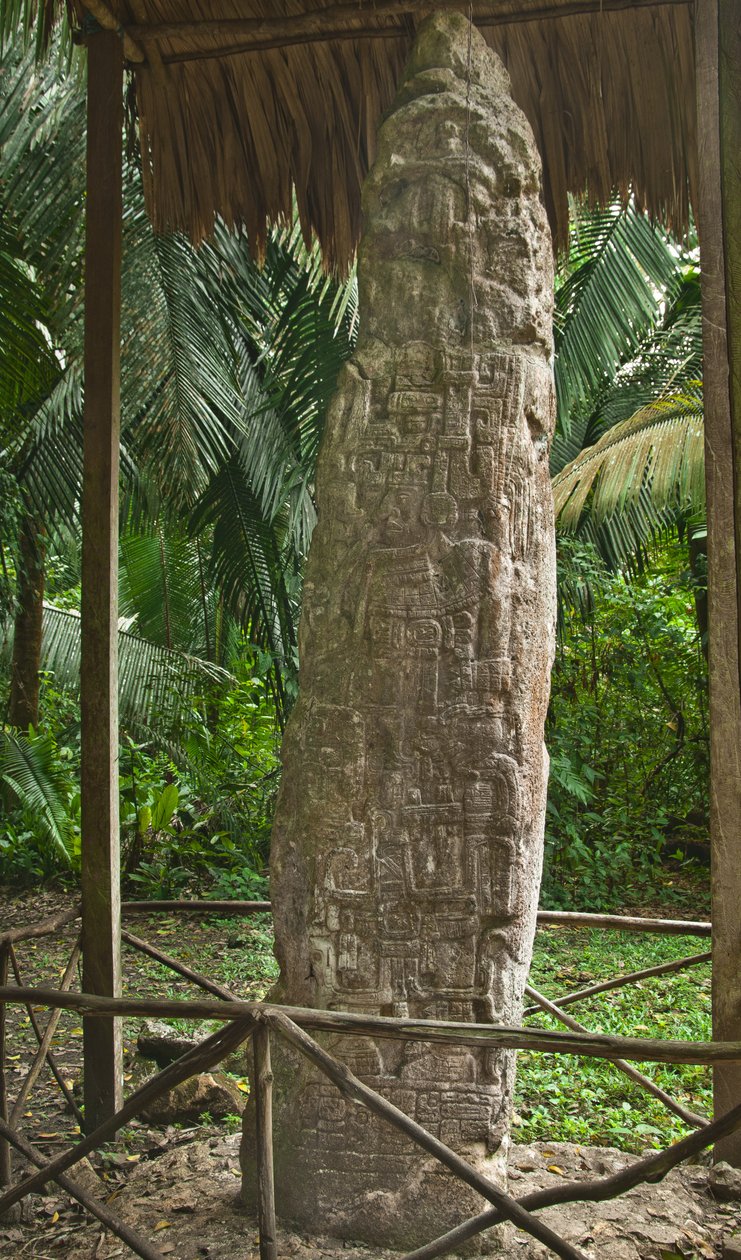 Stela 14 föreställer en bollspelare i en icke-klassisk Maya-stil, Terminal Classic av Mayan