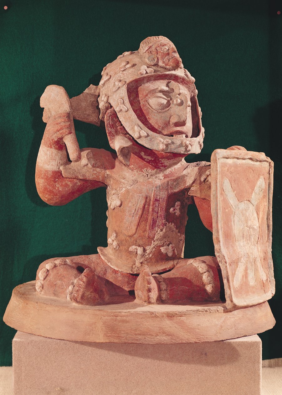 Urnlock med en figur av en krigare, från Guatemala, klassisk period, 600-950 (terrakotta) av Mayan