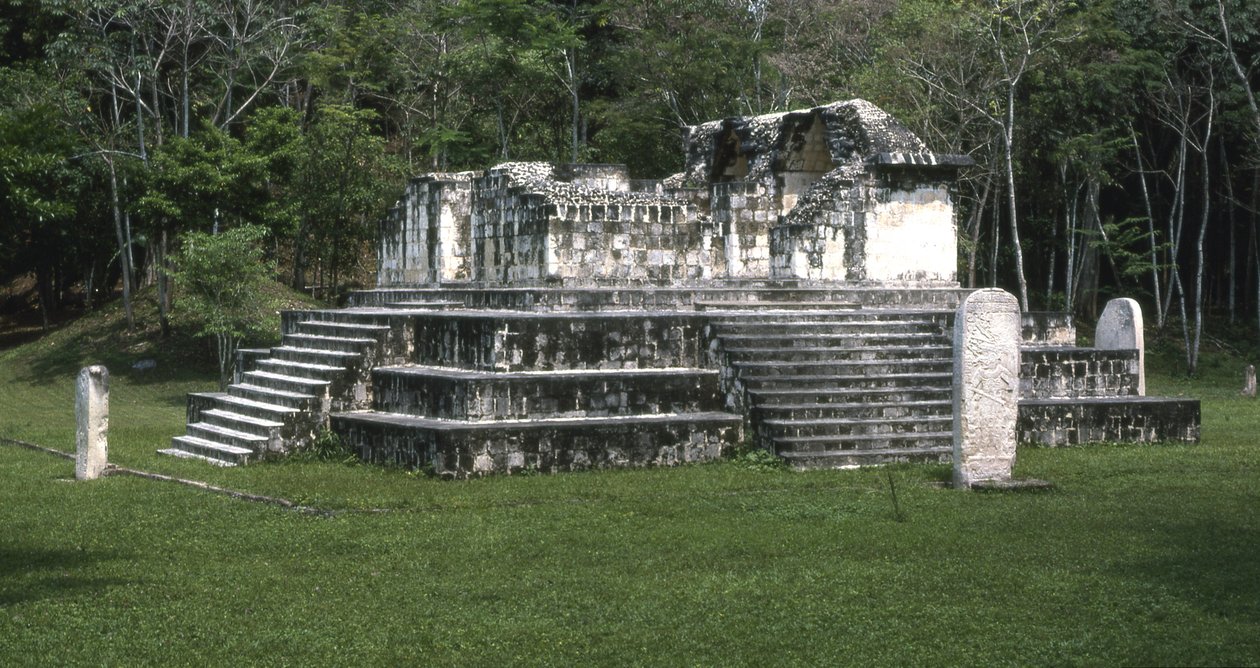 Vy över Seibal-templet A3, Ultimate Classic Period, 849 AD av Mayan