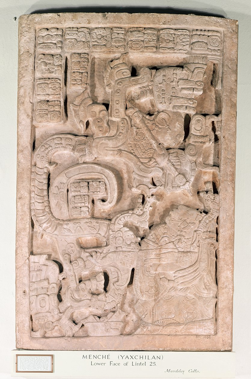 Yaxchilan överliggare 25, sen klassisk period, 600-900 AD (kalksten) av Mayan
