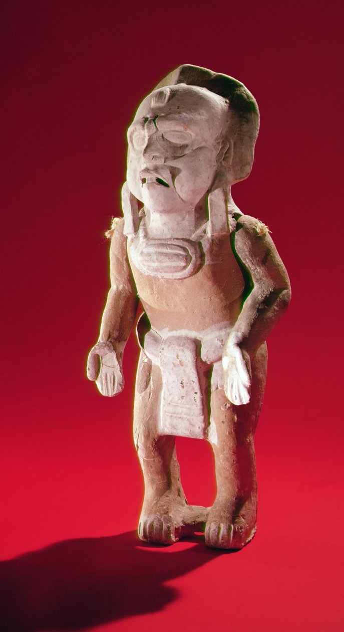 Figur av en maskerad präst i en ceremoni, från Isle of Jaina (lergods) av Mayan