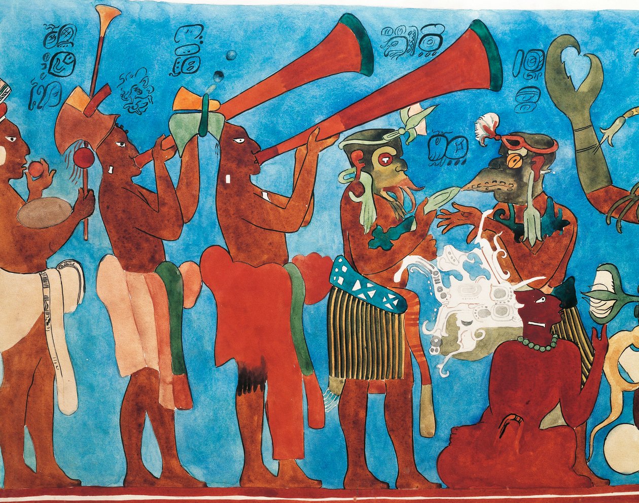 Reproduktion av Bonampak fresker, detalj med musiker från Mexiko, Chiapas, Bonampak (fresco) av Mayan