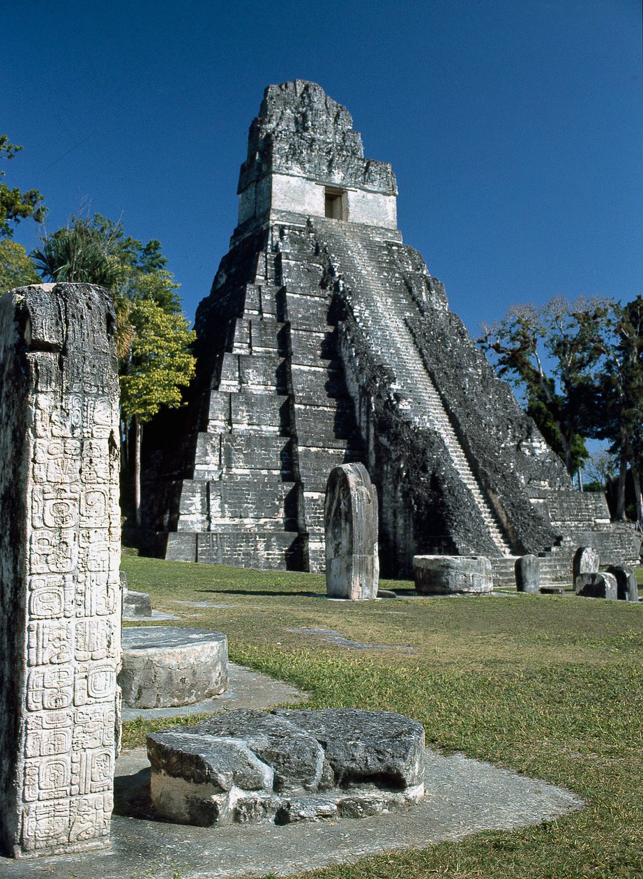 Tikal Temple I eller Temple of the Great Jaguar, 7:e till 800-talet av Mayan