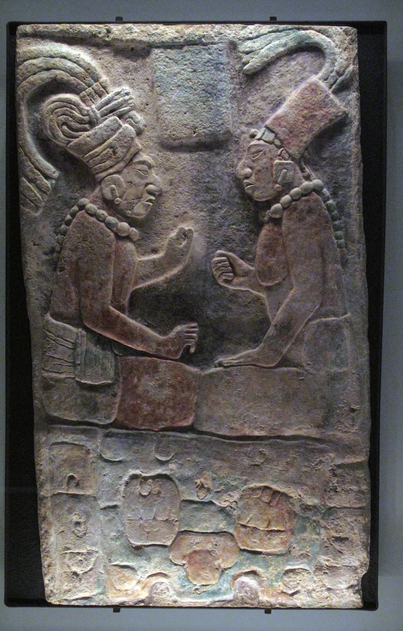 Två sittande män, El Chicozapote, Usumacinta, sen klassisk period, 600-900 e.Kr. av Mayan