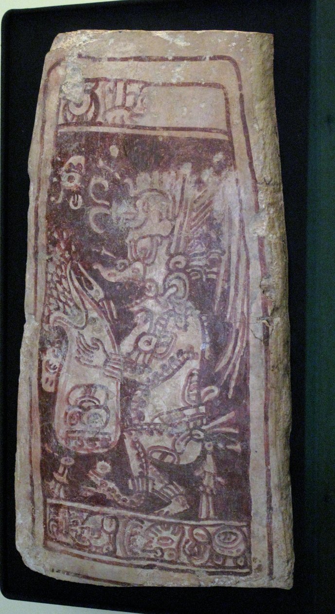Valvtäcke med målning av guden K"Awiil och hieroglyftext, Chenes Area, Yucatan, Senklassisk period, 600-900 e.Kr. av Mayan