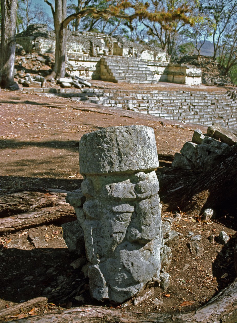 Utsikt över den östra gården och tempel 22, klassisk period 700-800-talet av Mayan
