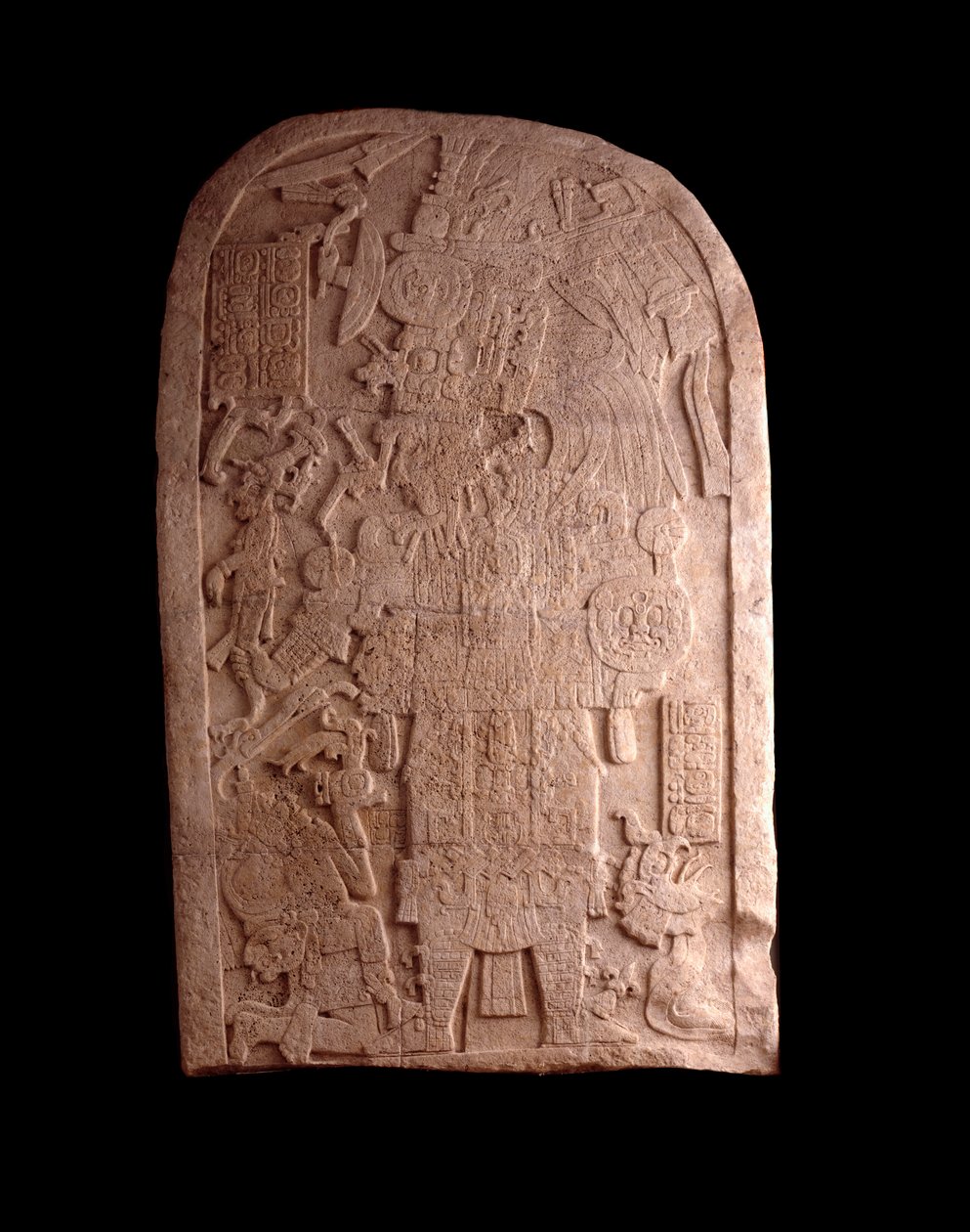 Förcolombiansk konst, Mayacivilisation, sen klassisk period: stenstele från Machaquila, Peten, Guatemala. Guatemala, Nationalmuseet för arkeologi och etnologi av Mayan Mayan