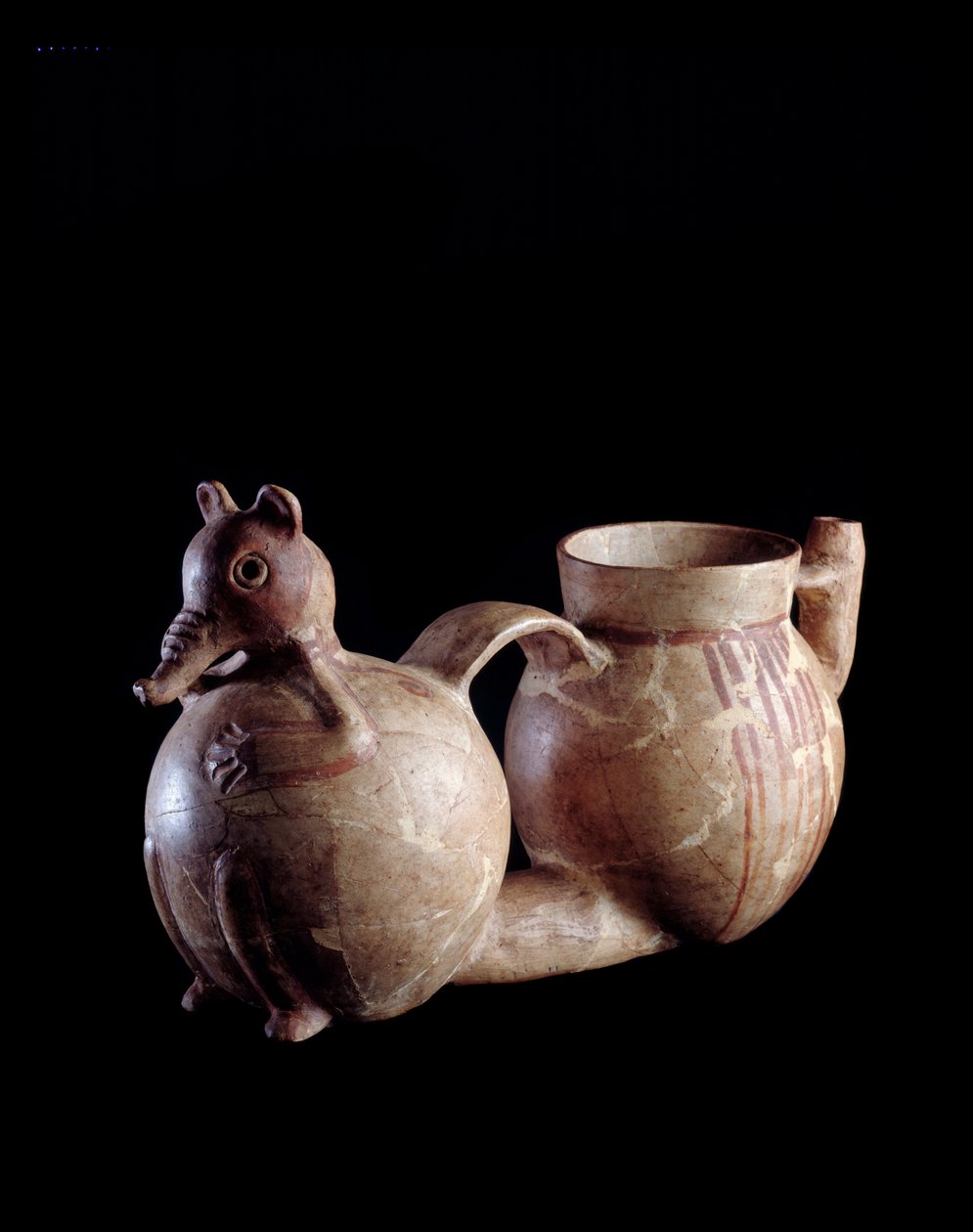 Precolombiansk konst, Maya-civilisation, förklassisk period: dubbel lervas är ett element i form av coati och ett annat enkelt. Från Kaminaljuyu, Guatemala. Sol. h. 16 x bredd 30,5 cm Guatemala, Museo Nazionale di Archeologia e Etnologia - Pre-Columbi av Mayan Mayan
