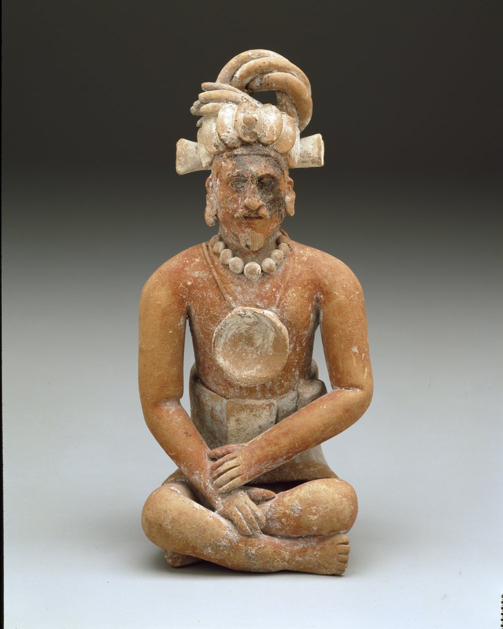 Sittande skäggig man, sen klassisk period, ca 600-900 (keramik & färg) av Mayan Mayan