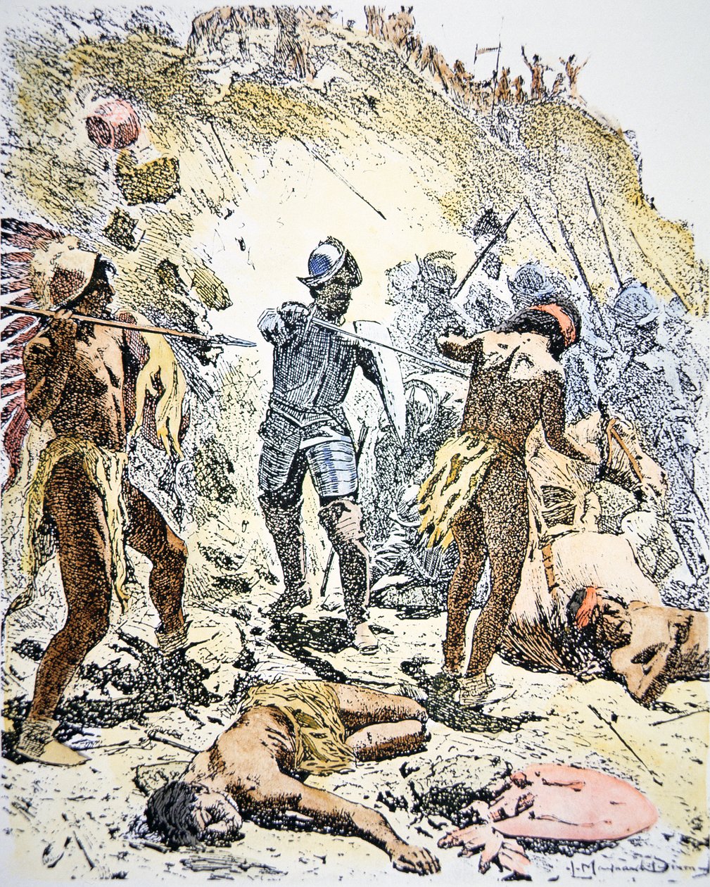 Puebloindianernas revolt 1680 (gravyr i färg) av Maynard Dixon