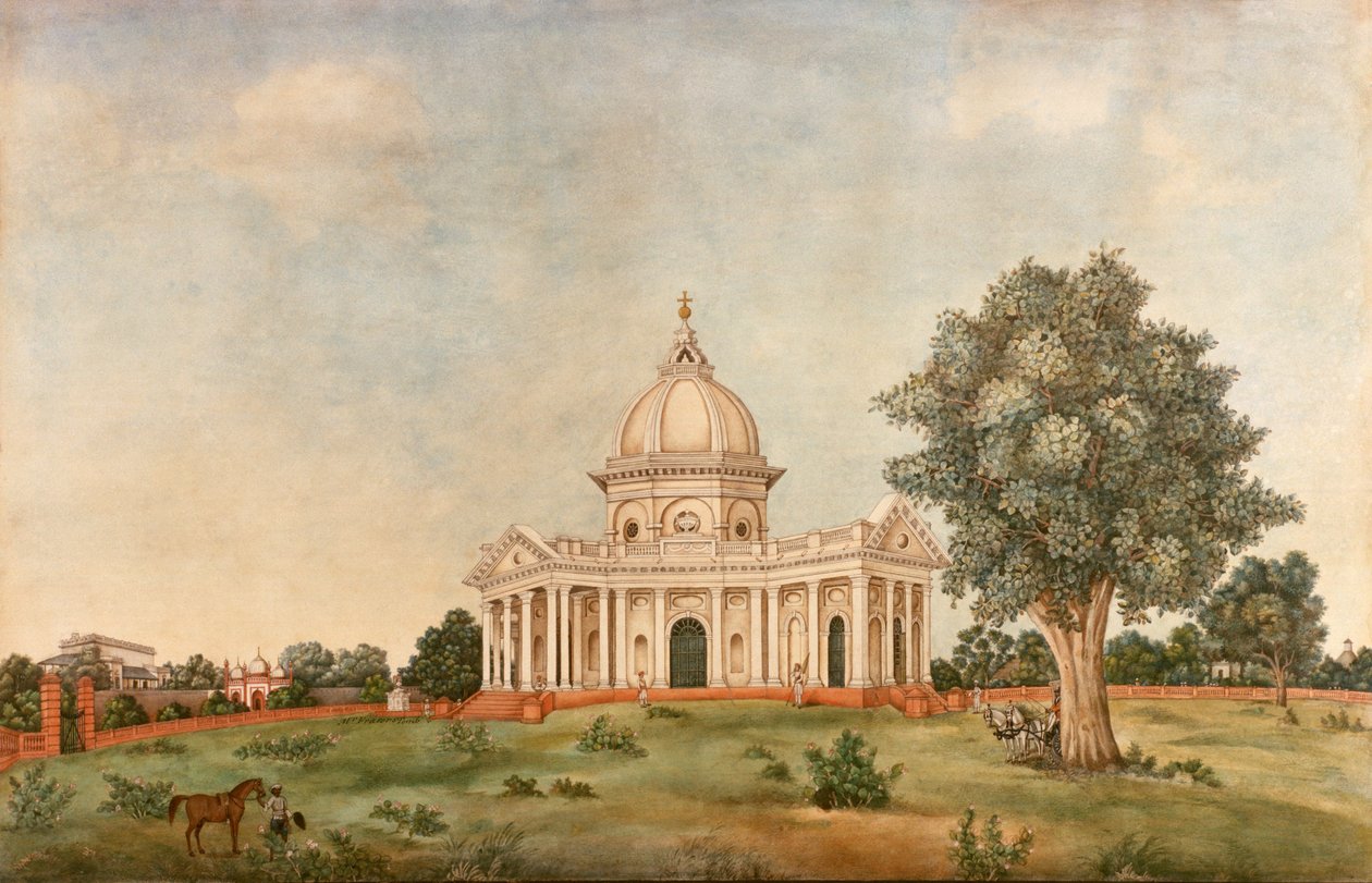 Exteriörvy av St Jamess Church, Delhi, ca 1836 (akvarell) av Mazhar Ali Khan