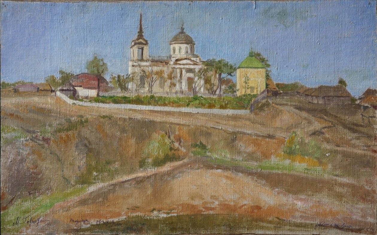 Tarkhany. Utsikt över ärkeängeln Mikaels kyrka, 1938 av Meer Michailovich Gokhstein