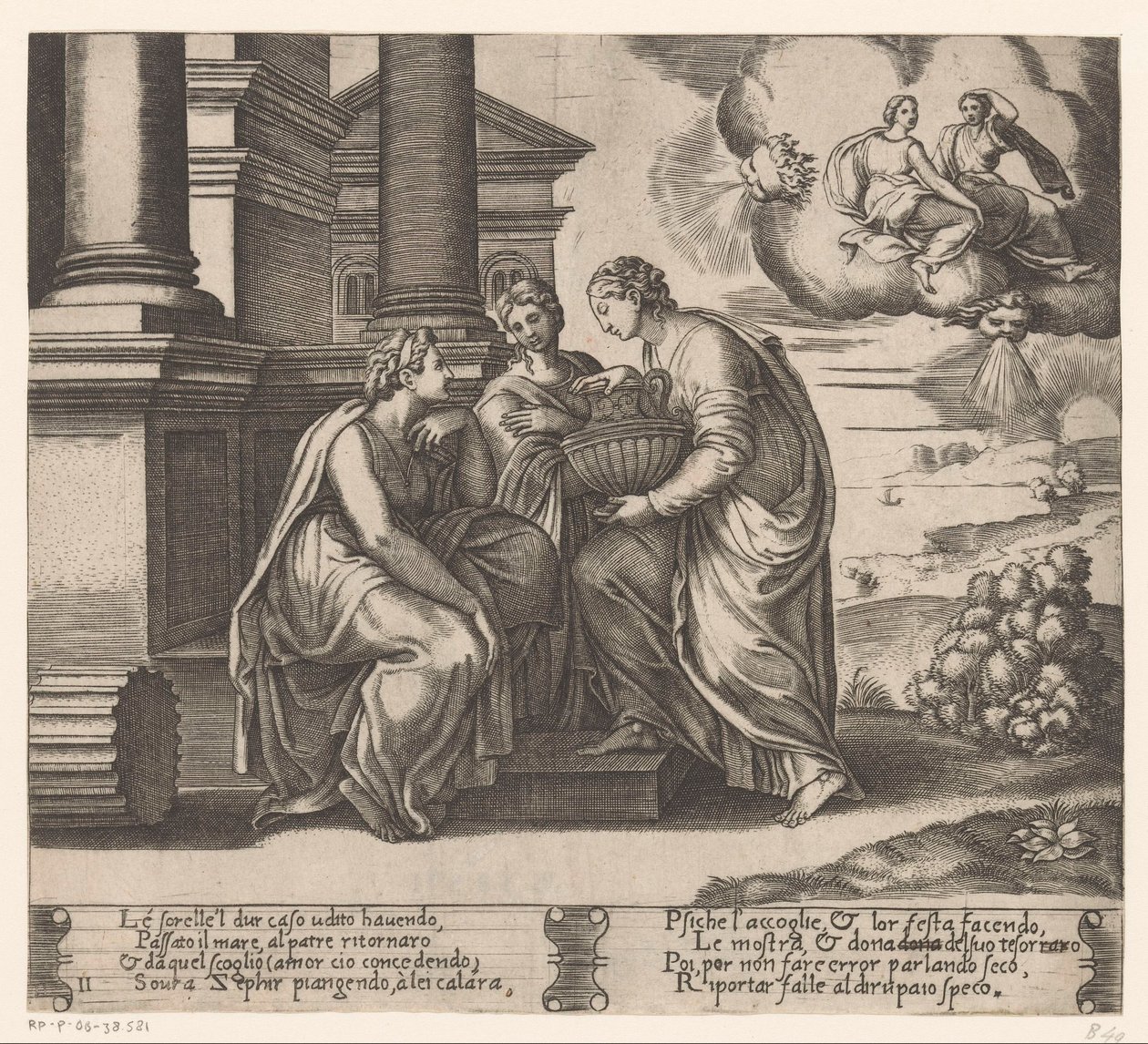 Psyche får besök av sina systrar Story of Amor and Psyche (serietitel) av Meester van de Dobbelsteen