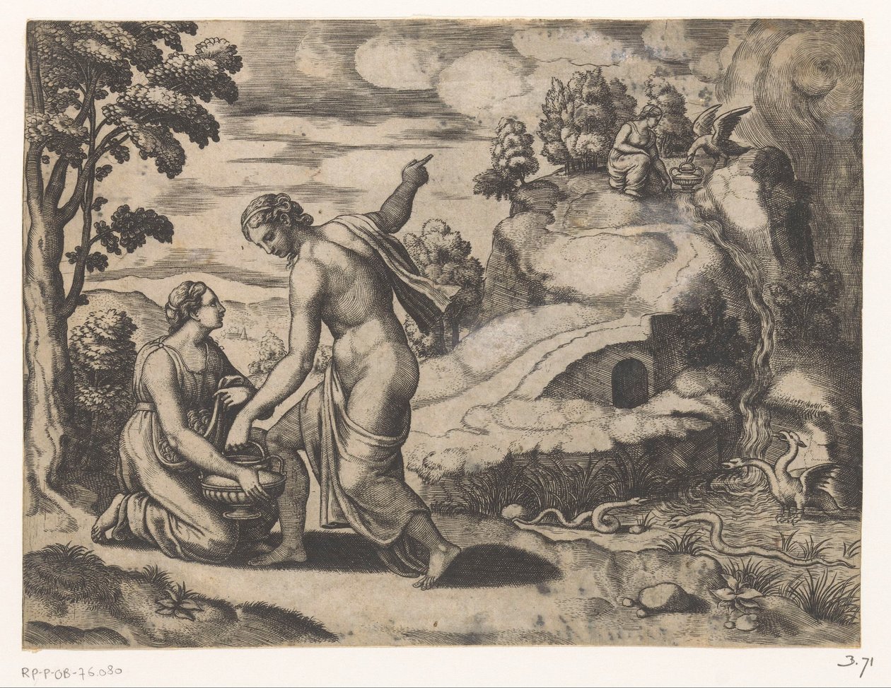Venus skickar Psyche till en brunn som bevakas av drakar av Meester van de Dobbelsteen