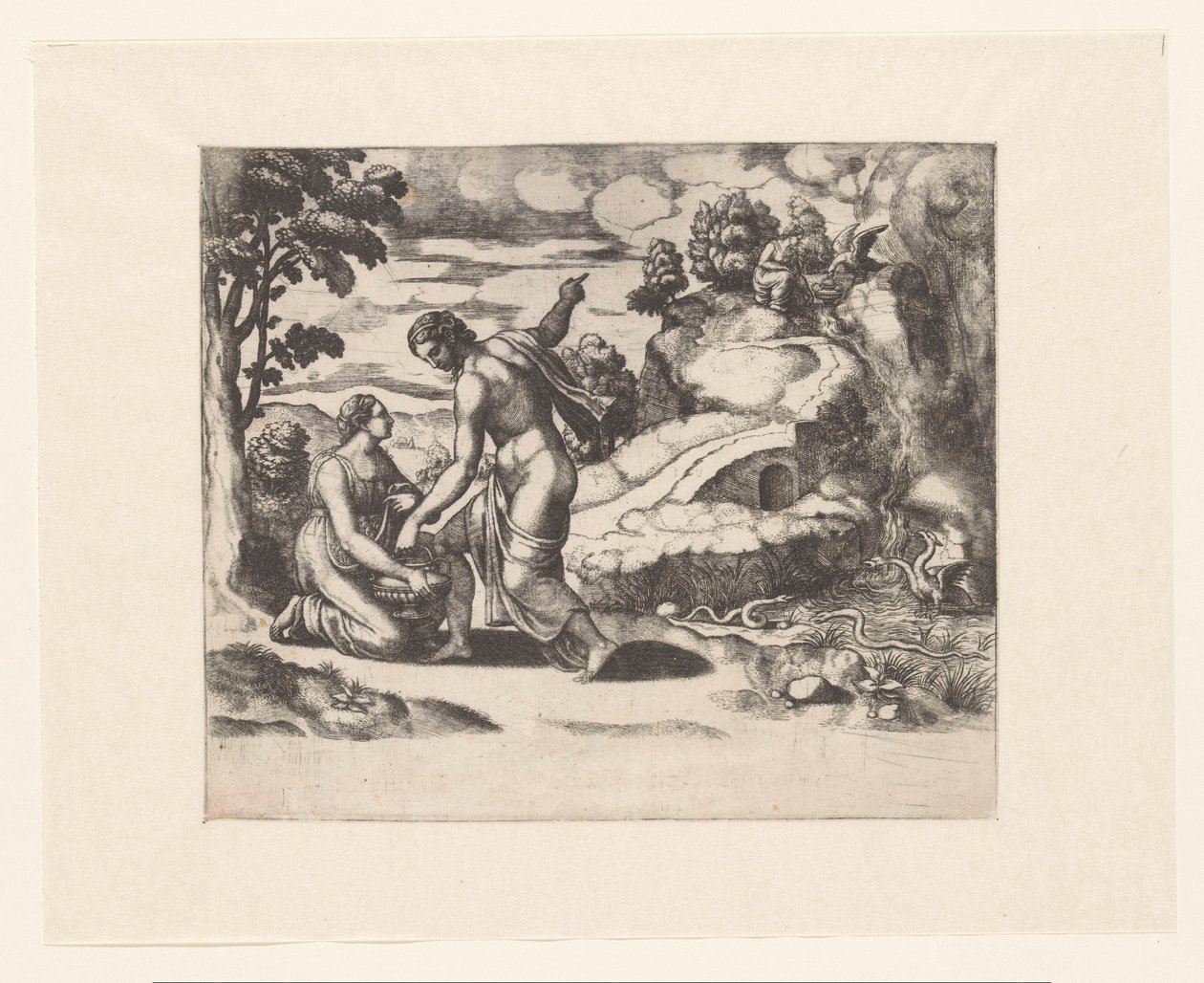 Venus skickar Psyche till en brunn som bevakas av drakar av Meester van de Dobbelsteen