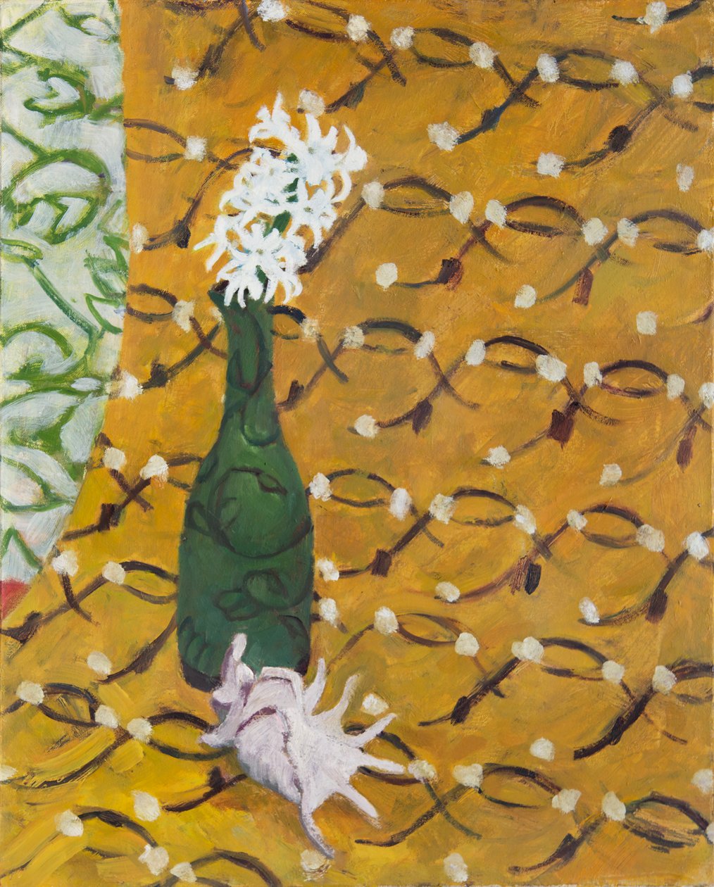 Snäcka med blommor och tre mönster, 2019 (olja på duk) av Megan Williamson
