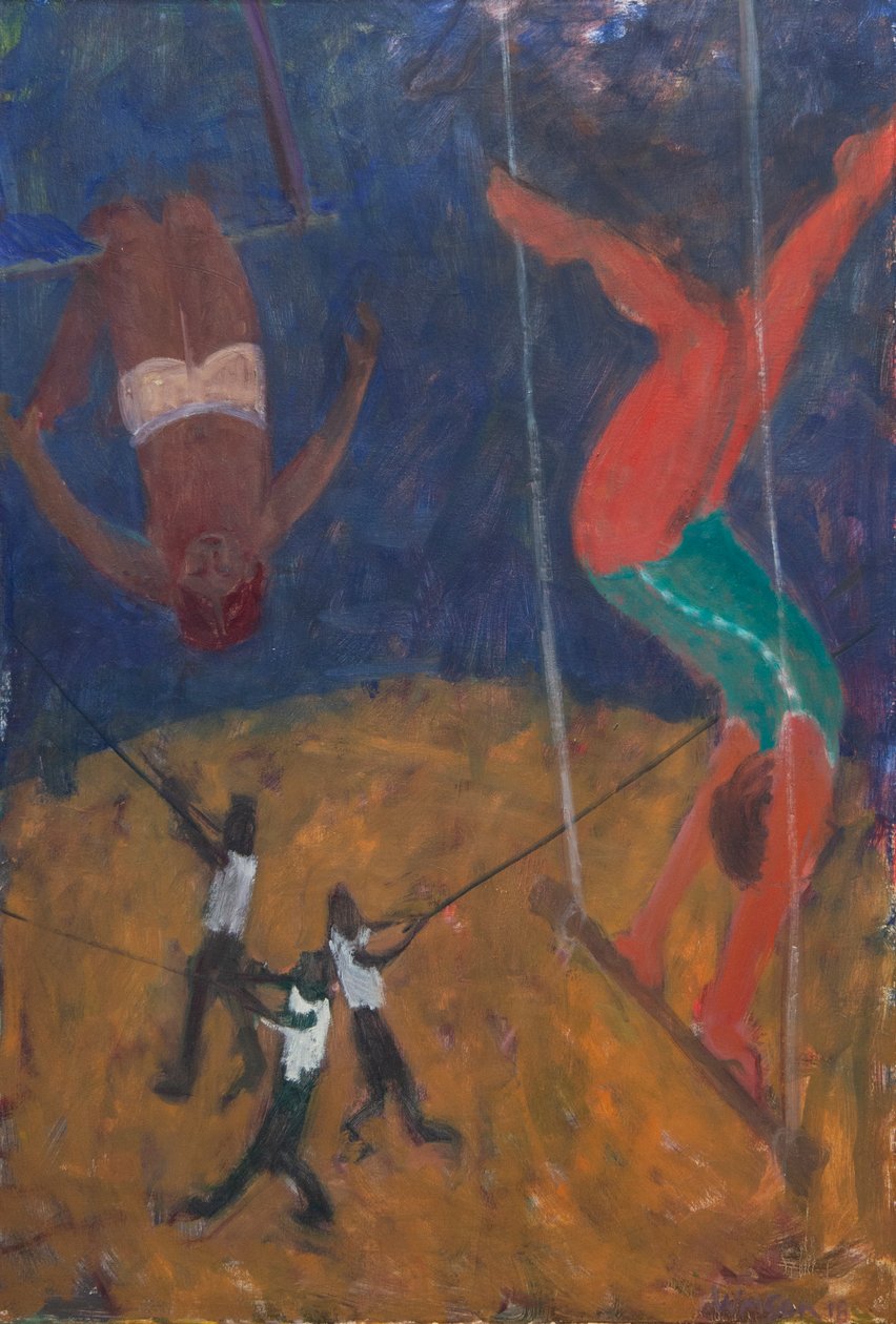 Trapeze Artists, 2018 (olja på duk) av Megan Williamson